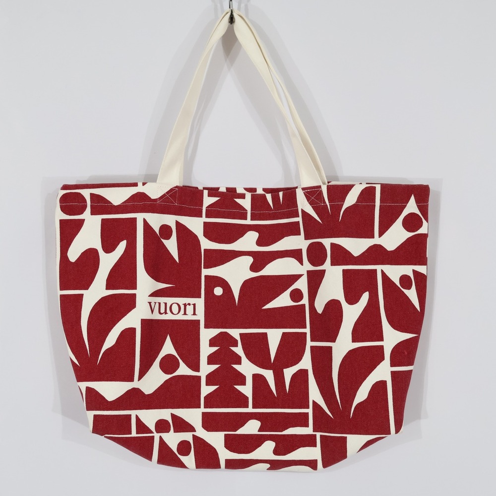 Vuori Large Tote Bag Red Cream Abstract Geometric Holiday 2025 Recycled Cotton